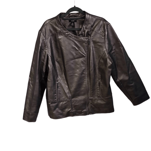 Alfani Women's Size 2X Faux Leather Jacket Bronze Asymmetrical Full Zip Moto - Picture 4 of 6